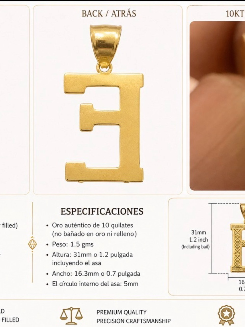 Gold Letter 'E' 10K Pendant Necklace